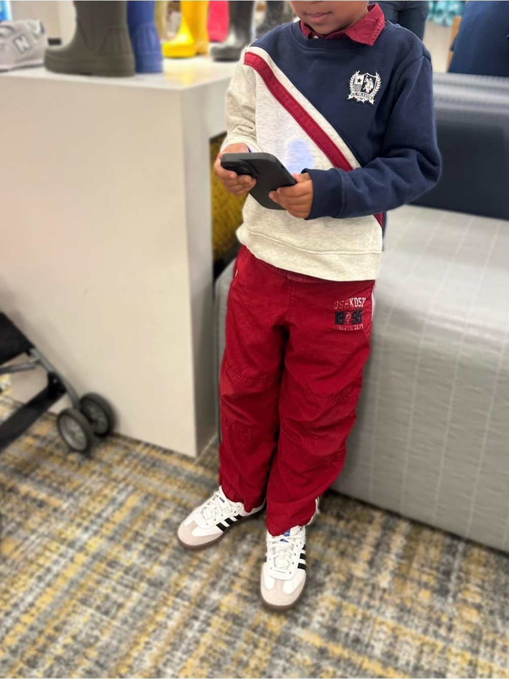 Kids Colorblock Crewneck Sweatshirt - Navy, Light Gray & Burgundy